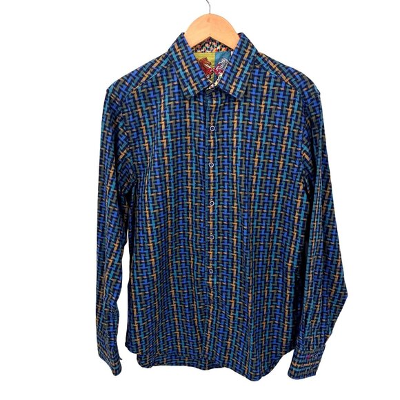 Robert Graham Melrose Abbey Geometric Button Down Shirt‎ Mens Medium Blue Cotton - Picture 1 of 14